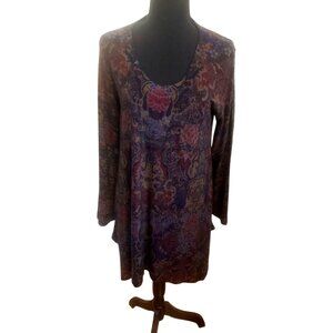 Soft Surroundings Womens M Tunic Dress  Multicolor Abstract Long Sleeve Knit USA
